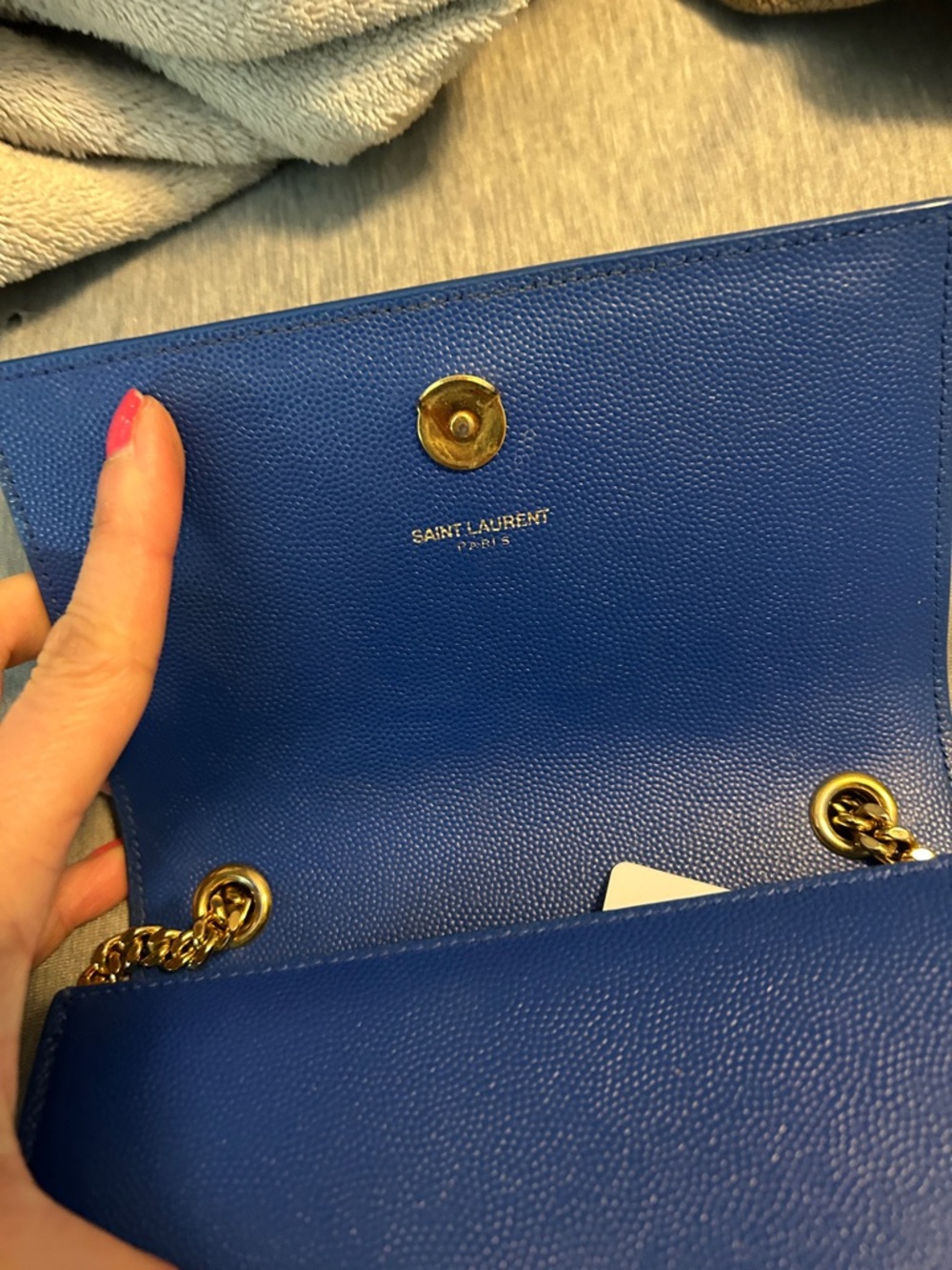 Saint Laurent Royal Blue Chain Wallet with Gold Hardware - Picture 4 of 11